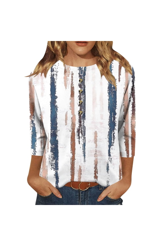 Fashion Fall Saving Womens Fall Tops Womens Shirts Dressy Casual Print Womens 3/4 Sleeve Tops 2025 Women's Blouses Dressy Casual Pink Get it Fast