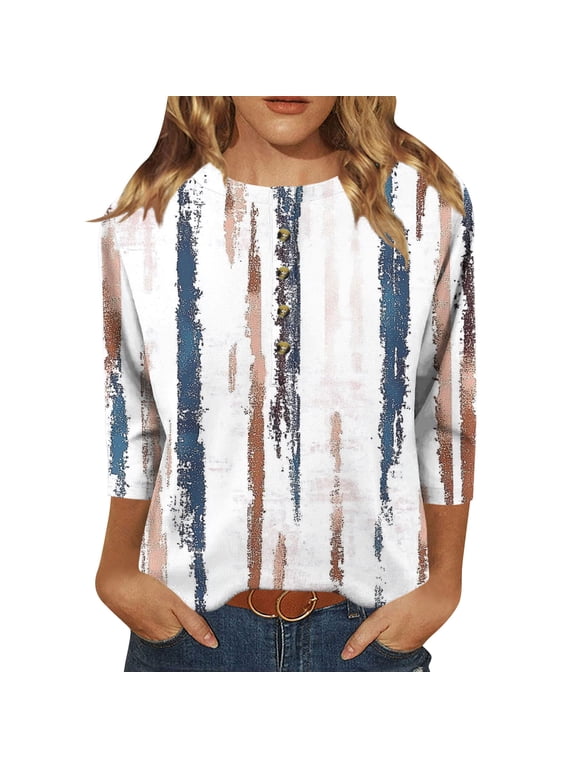 Fashion Fall Saving Womens Loose Fit Tops Women's Shirt Dressy Casual Womens Petite Tunic Tops 3/4 Sleeve Women's Collared Work Blouses Get it Fast