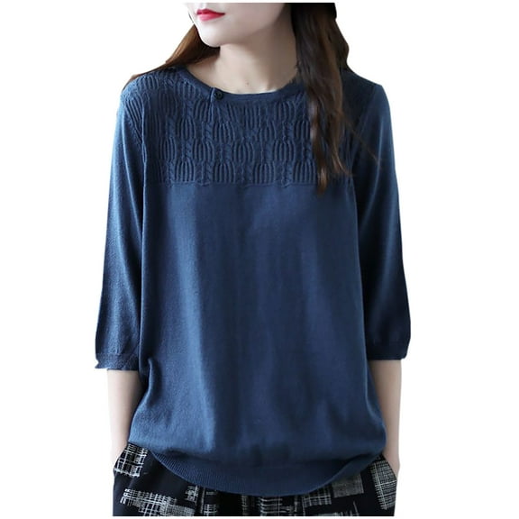 Womens Shirts Trendy 2026 Women's Blouse Casual Loose Round Neck Tshirt Three Quarter Sleeve Top Shirts New Arrivals