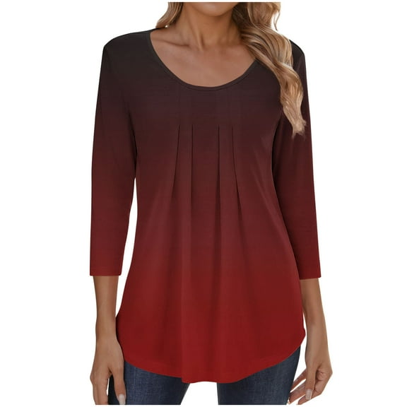 Womens Tops Dressy Fashion Women's Casual Printing Tops Plus Size Round Neck Shirts 3/4 Sleeve T-Shirt Blouse Pleated Tunic Shirt My Items Ordered