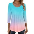 thumbnail image 1 of Womens Tops Trendy Fashion Women's Casual Printing Tops Plus Size Round Neck Shirts 3/4 Sleeve T-Shirt Blouse Pleated Tunic Shirt New Arrivals, 1 of 6