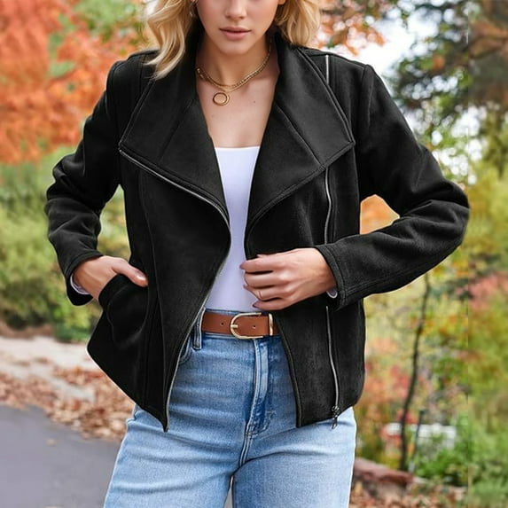 Fashion Fall Winter Short Moto Jacket For Women Casual Suede Leather Look Outerwear Winter Coats Women Ladies Winter Coats 3x Rain Jacket Women Aline Coat plus Size Long Jackets for Women Winter