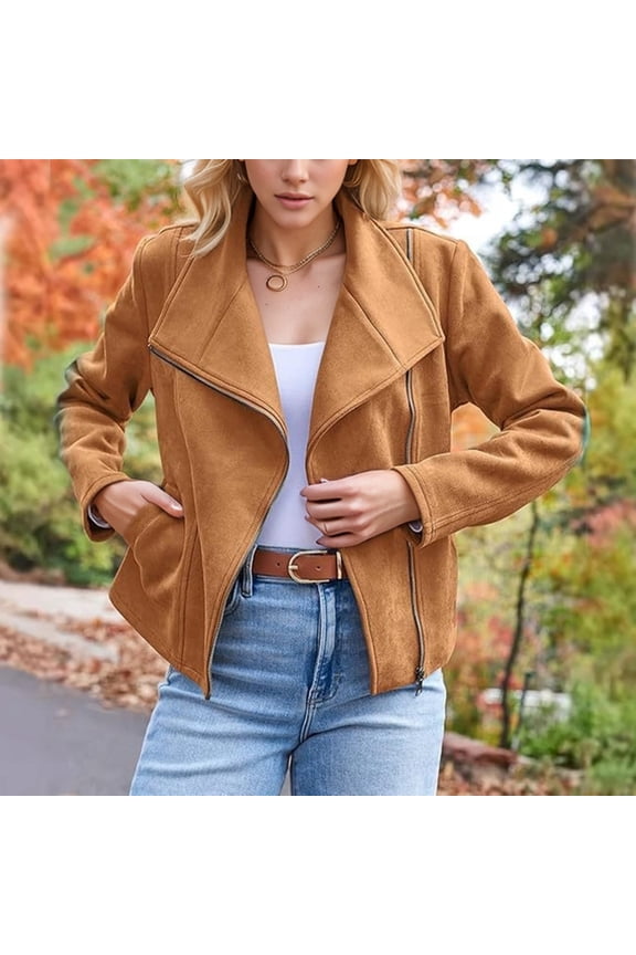 Fashion Fall Winter Short Moto Jacket For Women Casual Suede Leather Look Outerwear Winter Coats Women Ladies Winter Coats 3x Rain Jacket Women Aline Coat plus Size Long Jackets for Women Winter