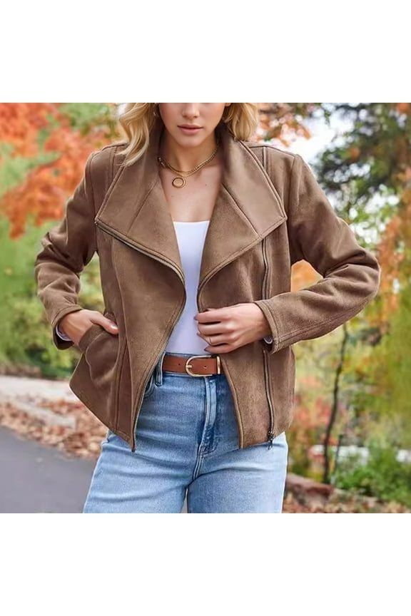 Fashion Fall Winter Short Moto Jacket For Women Casual Suede Leather Look Outerwear Winter Coats Women Ladies Winter Coats 3x Rain Jacket Women Aline Coat plus Size Long Jackets for Women Winter