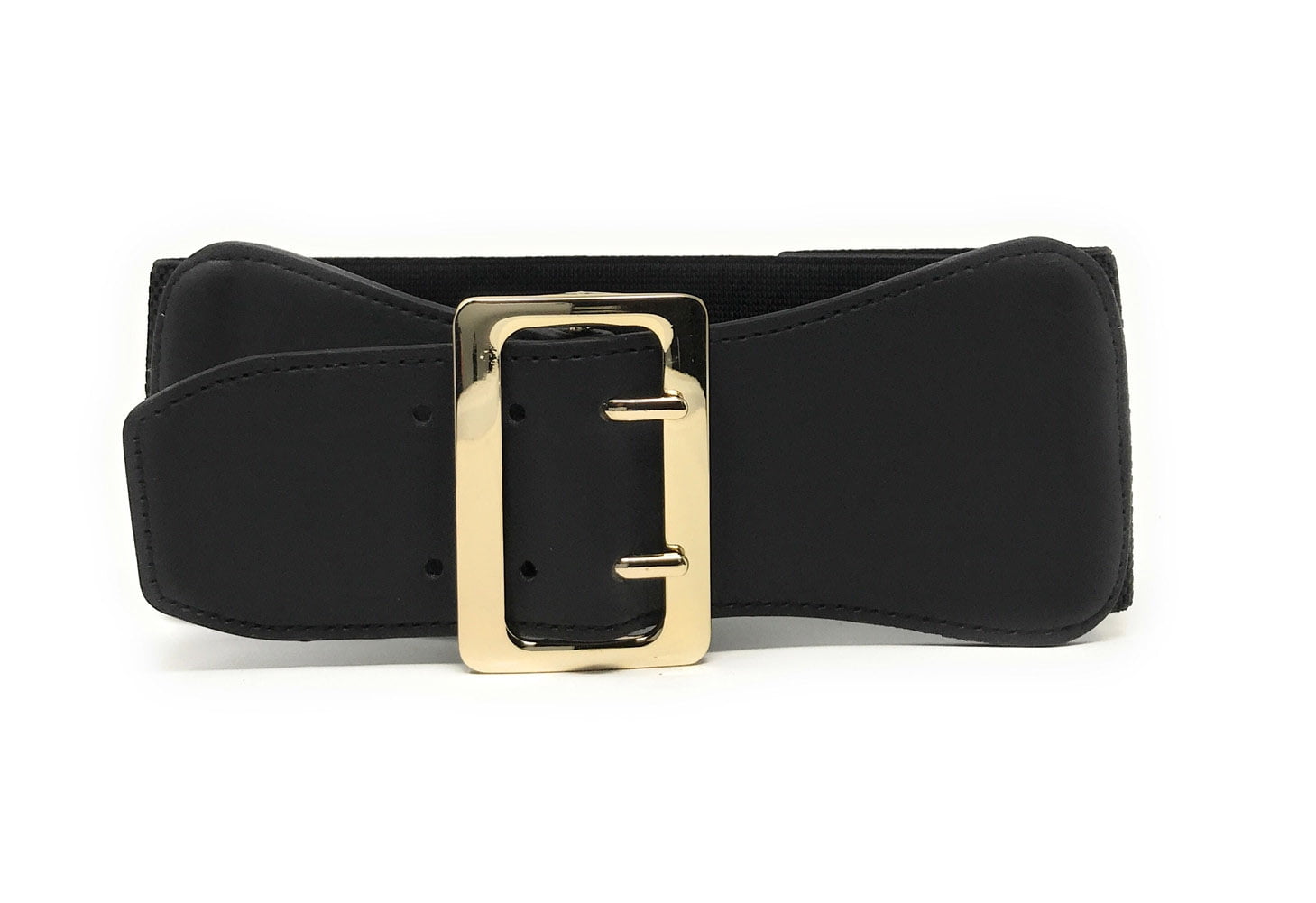 Black and Gold Women\'s Faux Leather and Elastic STRETCH Belt Women Fashion Faux Leather Wide Black Elastic Belt Gold  main image 2