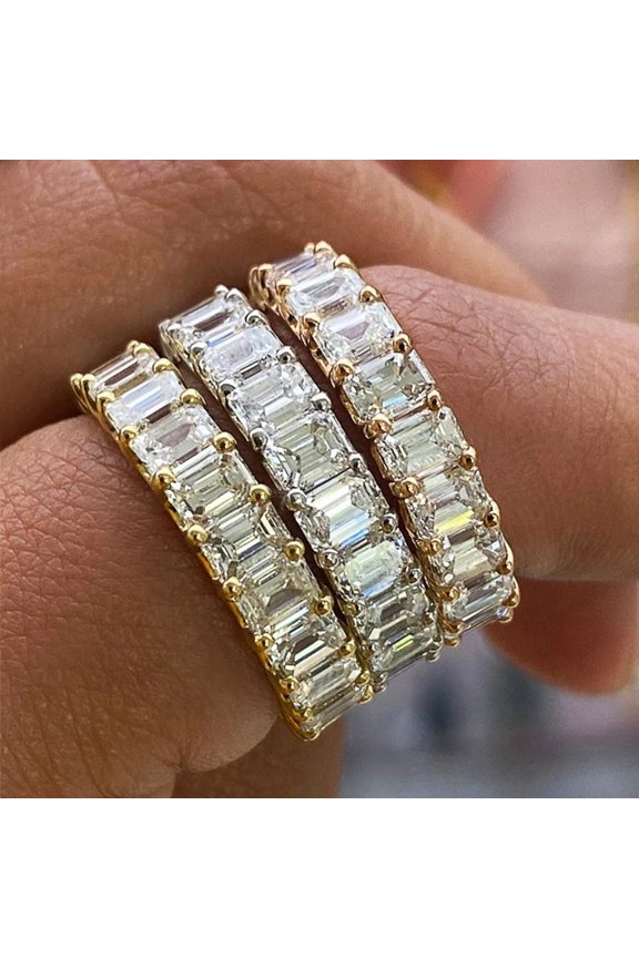 Fashion Female Jewelry Silver Color Micro Paved Square Cubic Zirconia Promise Love Rings for Women Gift