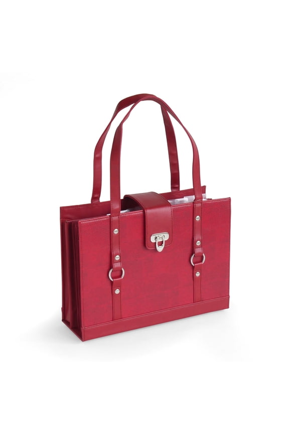 Fashion File Organizer Tote with Texture Red Faux Leather