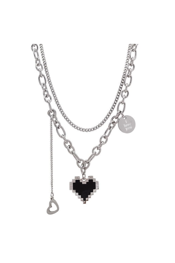 Fashion Fine Double Link Chain Metal Black Heart Party Necklace Jewelry Gift