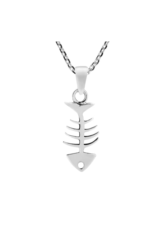Fashion Fish Bone Skeleton Sterling Silver Pendant Necklace
