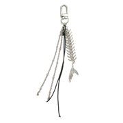 Fashion Fishbone Black Rope Keychain Pendant Punk Keyring Hanging Ornament Pendant Backpack Decoration Charm Jewelry