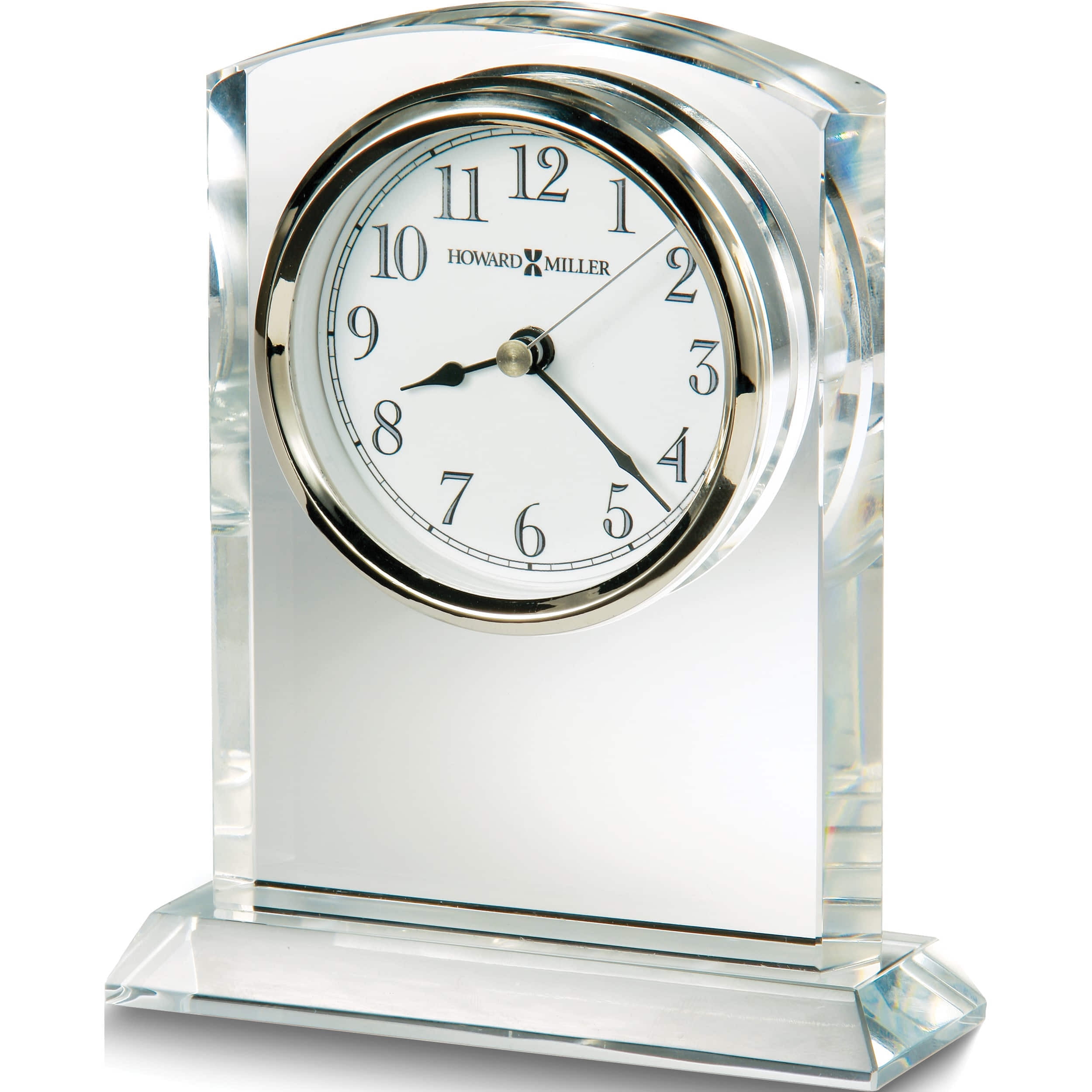 Polished Silver Crystal Quartz Table Clock with Beveled Base