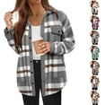 thumbnail image 1 of Fashion Flannel Plaid Jackets for Womens Oversize Flannel Plaid Shirts Pockets Long Sleeve Outwear Coat, 1 of 7