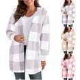 thumbnail image 1 of Fashion Flannel Plaid Jackets for Womens Oversize Hooded Long Sleeved Loose Cardigan Coat, 1 of 6
