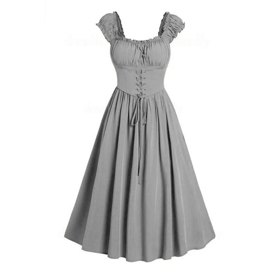 Cagogo Gothic Dresses for Women Sexy Lace up Sleeveless Medieval Dresses Elegant Vintage Round Neck Renaissance Aline Swing Dresses