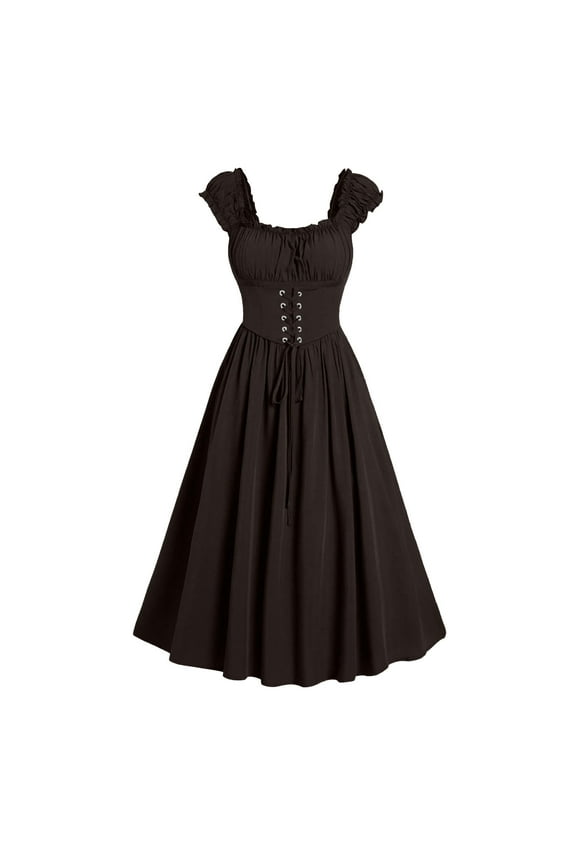 Gothic Dresses for Women Sexy Lace up Sleeveless Medieval Dresses Elegant Vintage Round Neck Renaissance Aline Swing Dresses