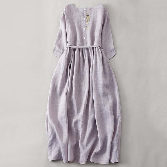 Cagogo Ladies Summer Linen Cotton Sleeveless Curvy Dresses Under $10 Plus Size Flowy Swing Tshirt Maxi Long Aline Floral Sun Dresses Crewneck Boho White Funaral Dresses