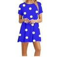 thumbnail image 1 of Cagogo Women Summer Polka Dots Swing Flowy Mini T Shirt Dress Vacation Dresses Under $5 Casual Loose Short Sleeve Crew Neck Tunic Bohemian Black Cocktail Dresses, 1 of 4