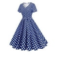 thumbnail image 1 of Cagogo Women Vintage Polka Dots Evening 950s Retro Rockabilly Prom Dress V Neck Short Sleeves Wedding Cocktail A Line Midi Gown, 1 of 9
