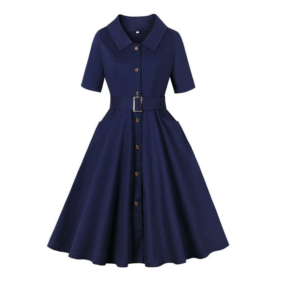 Cagogo Women's 1950s Vintage Audrey Hepburn Style Cocktail Party Evening Prom Gown Swing Dresses Rockabilly Retro Short Sleeve Midi Dress