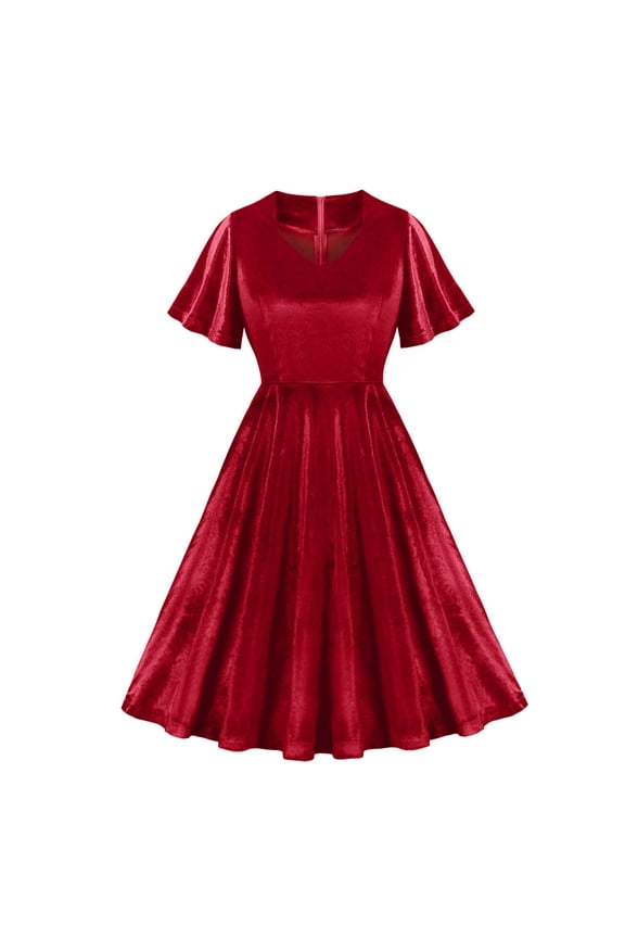 Women's 1950s Vintage Audrey Hepburn Style Cocktail Party Evening Prom Gown Swing Dresses Rockabilly Retro Short Sleeve Midi Dress