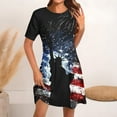 thumbnail image 1 of Cagogo Womens Petite Dresses Summer Under $10 Casual Patriotic Short Sleeve Fourth of July American Flag 4th of July Midi Sundress Holiday Outfits Funaral Dresses, 1 of 5