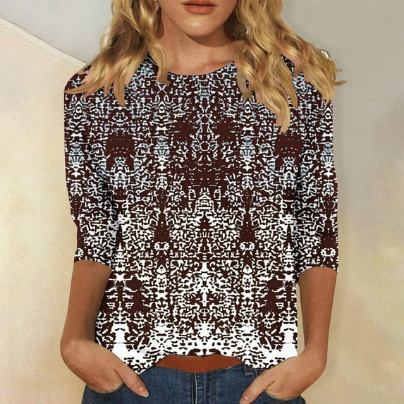 Cagogo Womens Summer Aztec Western 3/4 Length Sleeve Vintage T Shirt Under $5 Casual Crewneck Ethnic Style Tunic Tops for Leggings Business Work Green Tops