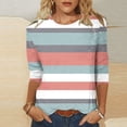 thumbnail image 1 of Cagogo Womens Summer Tops 3/4 Sleeve Round Neck T Shirt Under $5 Plus Size Striped Color Block T Shirts Going Out Black Tunics Outfits Mothers Day Gift, 1 of 5