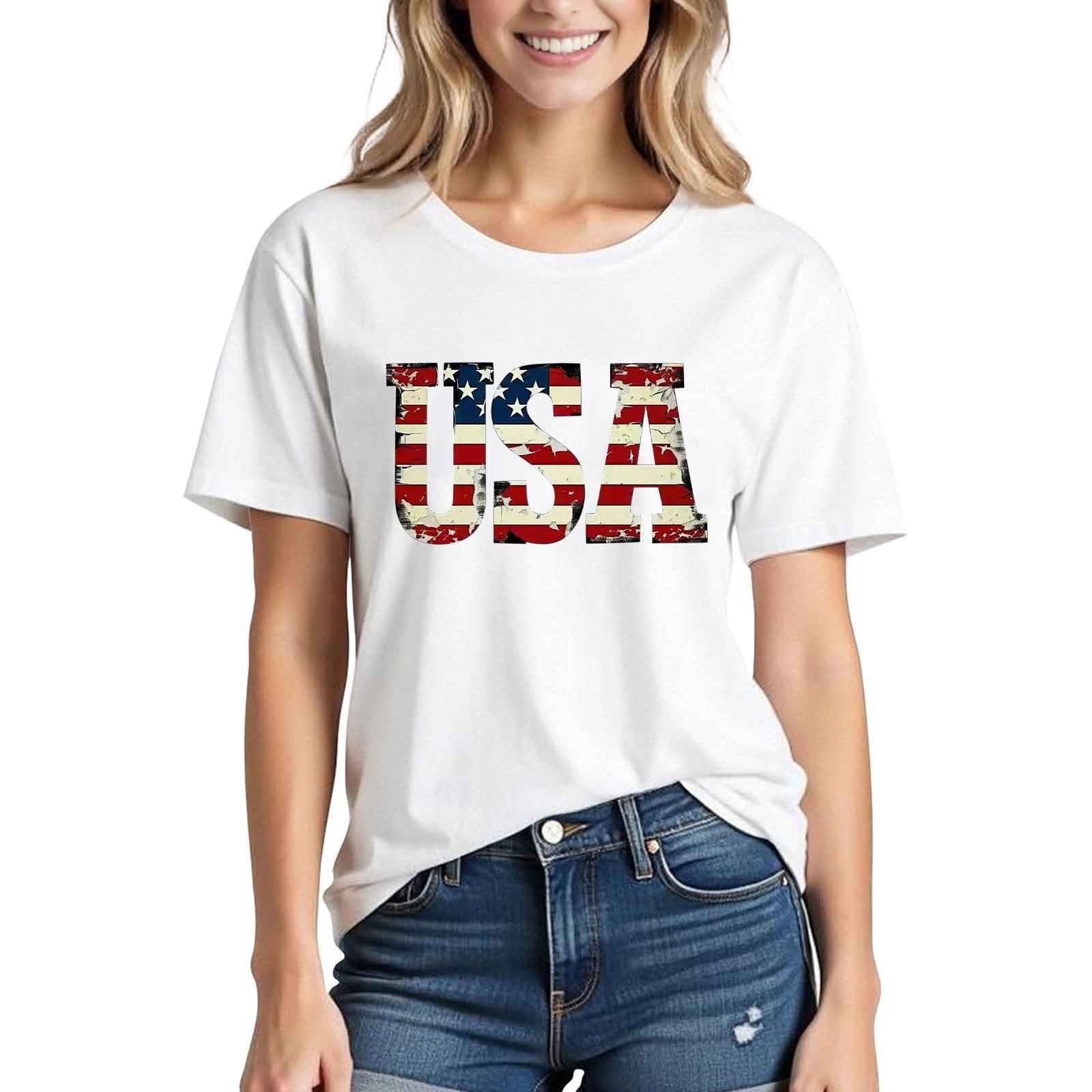 Women's Distressed Black American Flag T-Shirt - Patriotic 4th Of July Tee, Short Sleeve, Casual Fit