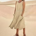 thumbnail image 1 of Xqxayjr Ladies Summer Flowy Plus Size Cotton Linen Long Dresses Beach Party Dress Under $5 Casual Loose Sleeveless V Neck Pockets Holiday Outfits Evening Dress, 1 of 6