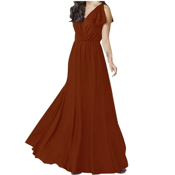 Xqxayjr Ladies Wedding Guest Dress Summer Spring Under $10 Casual Loose V Neck Sleeveless High Waist Flowy A-Line Maxi Long Gones Dresses Holiday Outfits Formal Dresses