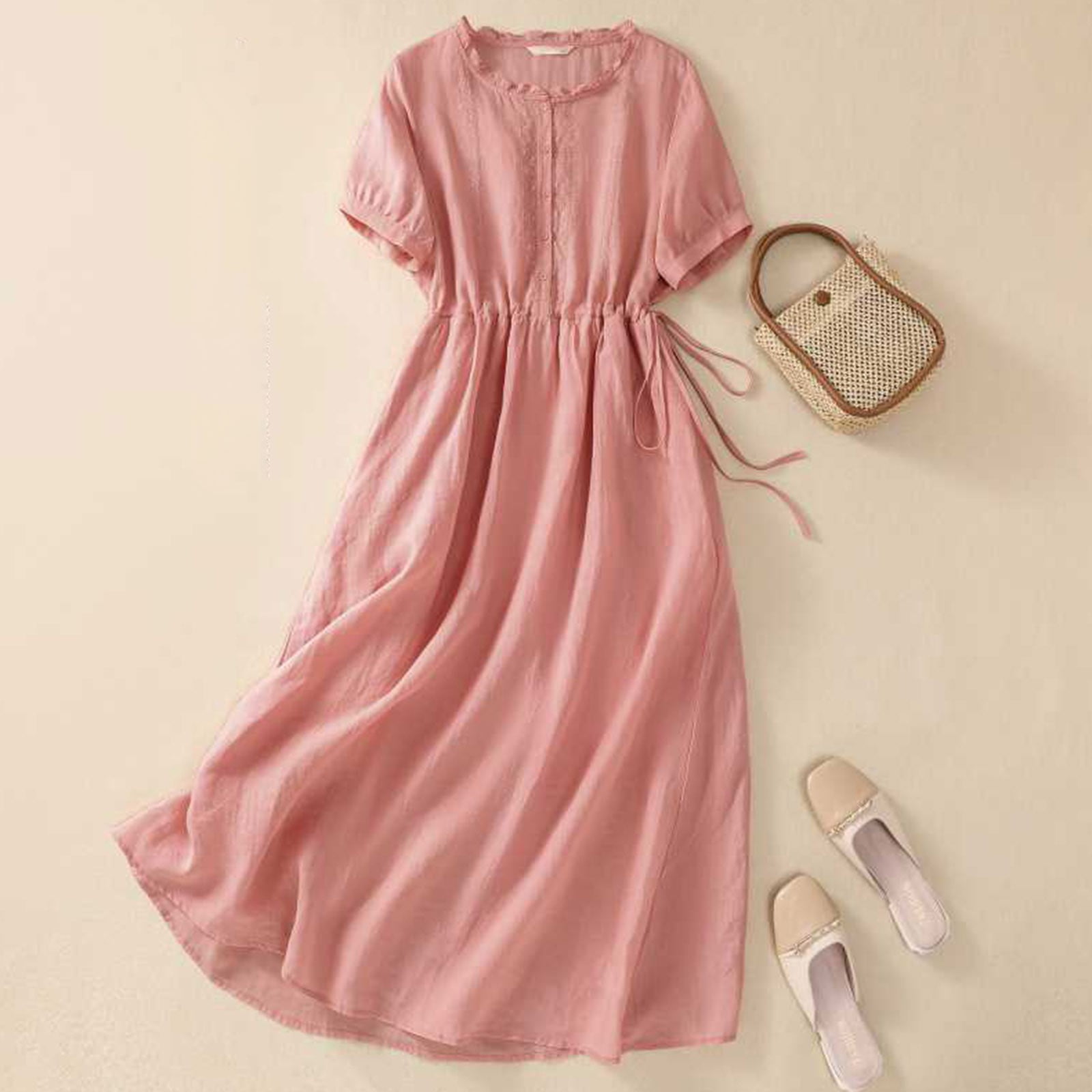 Xqxayjr Summer Short Sleeve Graduation Dresses for Women Under $5 Plus Size Vintage Cotton Linen Pleated Flowy Midi Sun Dress Round Neck Holiday Work Dresses - Walmart.com Xqxayjr Summer Short Sleeve Graduation Dresses for Women Under $5 Plus Size Vintage Cotton Linen Pleated Flowy Midi Sun Dress Round Neck Holiday Work Dresses - Walmart.com