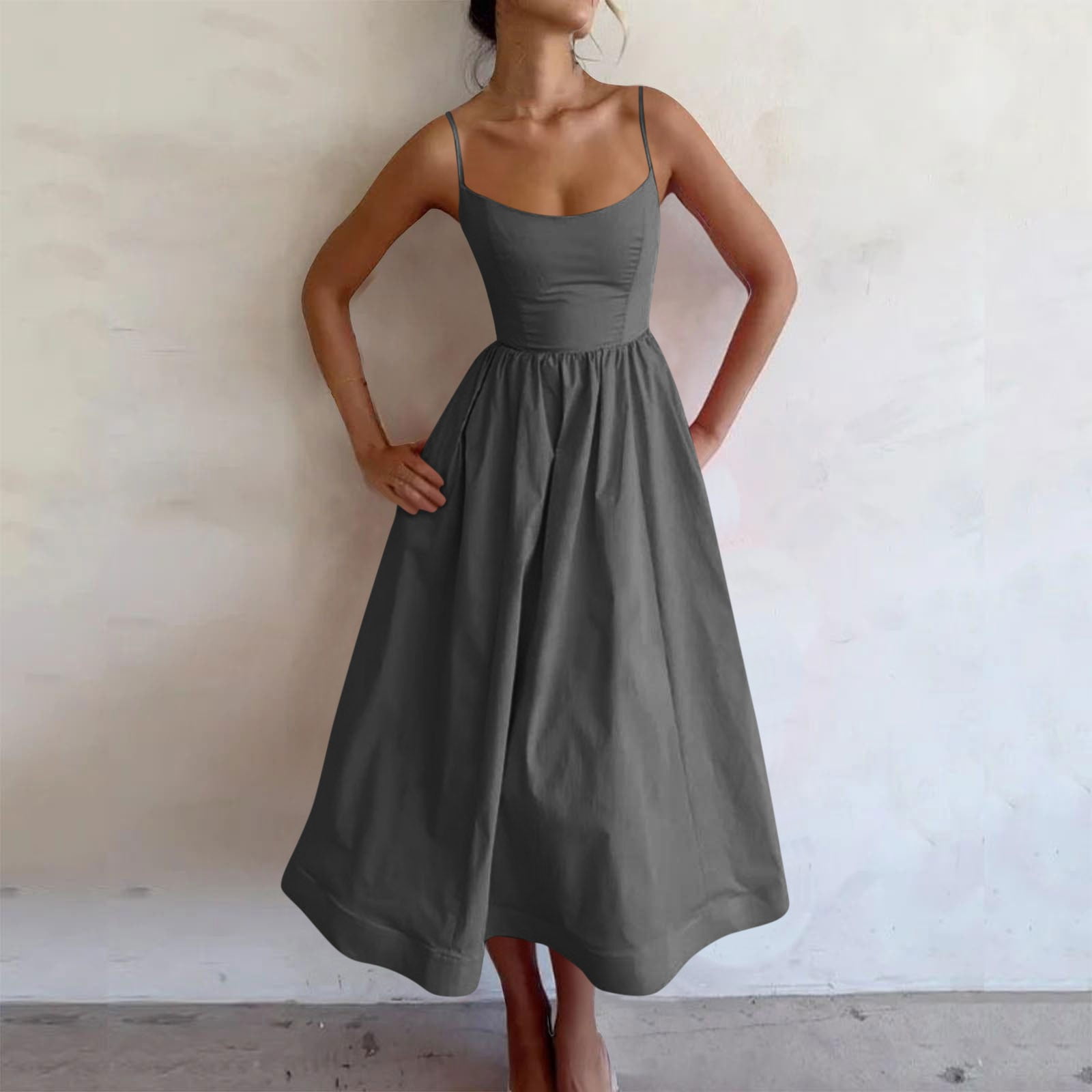 Xqxayjr Summer Spaghetti Strap Homecoming Dresses for Womens Casual High  Waist Aline Swing Maxi Long Swing Pleated Dresses Scoop Neck Trendy Outfits  Bridal Shower Dresses - Walmart.com