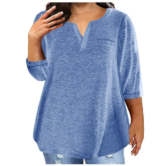 Xqxayjr Summer Tops Blouses for Womens Under $5 Dressy Casual Short Sleeve Shirts Solid Color V-Neck Plus Size Cute Spring T-Shirts Mothers Day Gifts