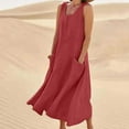 thumbnail image 1 of Xqxayjr Women Beach Party Dress Summer Under $5 Casual 2025 V Neck Pockets Sleeveless Flowy Plus Size Cotton Linen Long Sundresses Boho White Dresses Clothes, 1 of 8