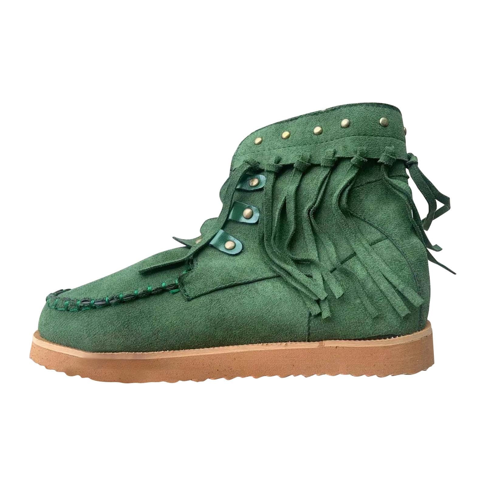 Fashion Flat Heel Round Toe Fringed Boots Laceup Women's Short Boots