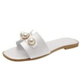 thumbnail image 1 of Fashion Flat Sandals for Women Pearl Sandal Square Toe Summer Slip On Shoes Beach Vacation Footwear Slippers White Women Sandal, 1 of 6