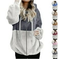 thumbnail image 1 of Fashion Fleece Jackets for Womens Winter Warm Plus Size Loose Casual Solid Color Splicing Full Zipper With Pockets Hooded Plush Long Sleeved Jacket Top, 1 of 5