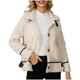 thumbnail image 1 of Fashion Fleece Jackets for Womens Winter Warm Plus Size Casual Solid Round Neck Pocket Hem Slit LooseTop Long Sleeve Parkas, 1 of 9