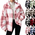 thumbnail image 1 of Fashion Fleece Plaid Jackets for Womens Casual Button Turndown Collar Long Sleeve Oversize Jacket Coat, 1 of 8