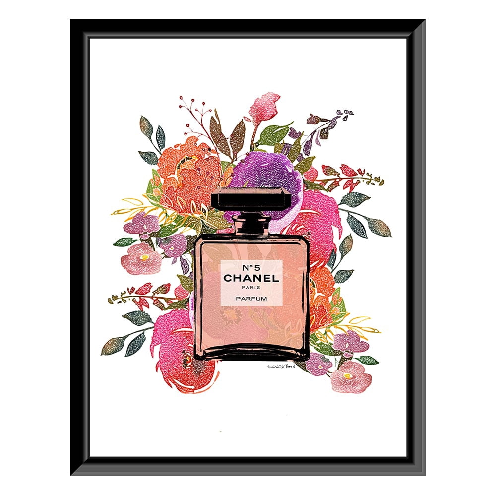 Fashion Floral Glam Perfume Bottle - Framed Print