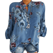 Fashion Floral Print V-neck Long-sleeved Shirt Casual Blouse Female