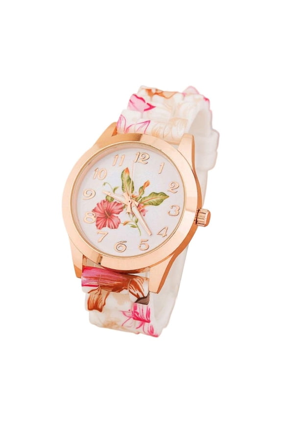 Fashion Floral Silicone Watch for Women - Quartz Movement with Alloy Case, Comfortable Strap for Teens & Students