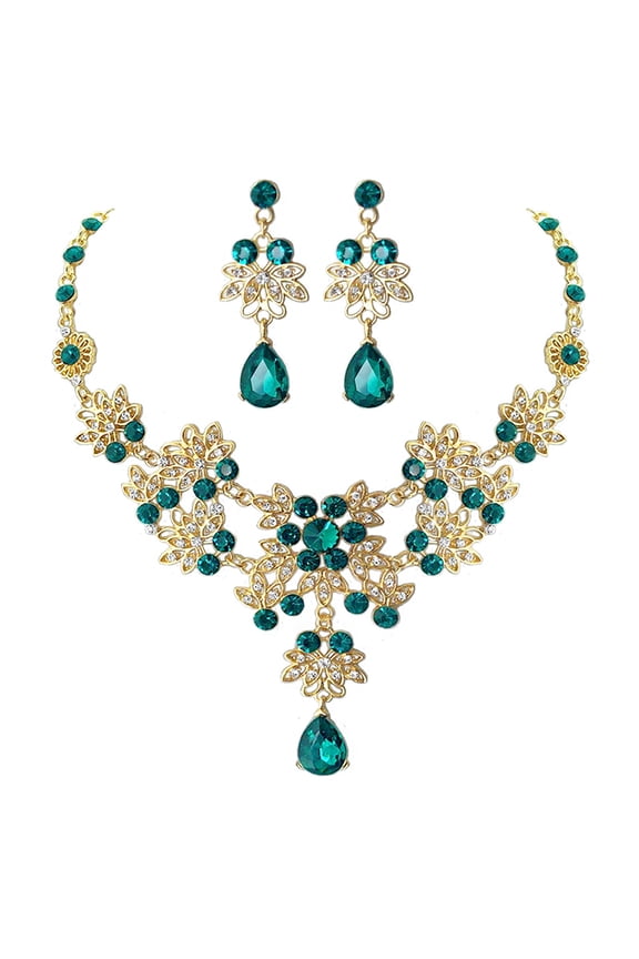 Fashion Floral Teardrop Cluster Necklace and Dangle Earrings Jewelry Set for Proposal Wedding Party Prom
