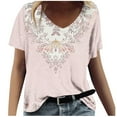 thumbnail image 1 of Fashion Floral Tshirts for Womens Dressy Casual Tops Cute Short Sleeve V Neck Shirts Loose Comfy Blouses Spring Summer 2025 Tees Beach Vacation Clothes Classic Fit Tunic Basic Tees, 1 of 4