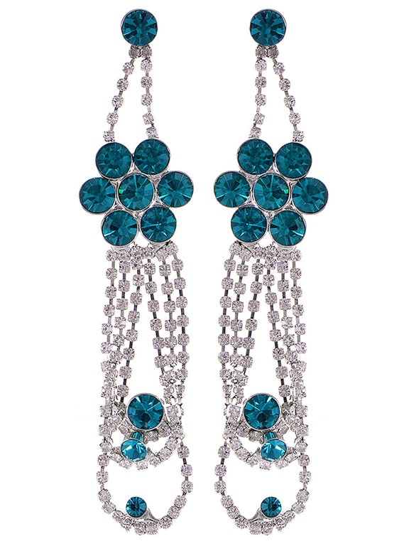 Fashion Flower Cluster Clear Crystal Multi Loop Dangle Chandelier Drop Earrings