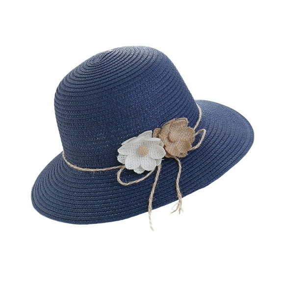 Fashion Flower Wide Brim Caps Summer Foldable Beach Sun Protective Hat Straw Hats for Women