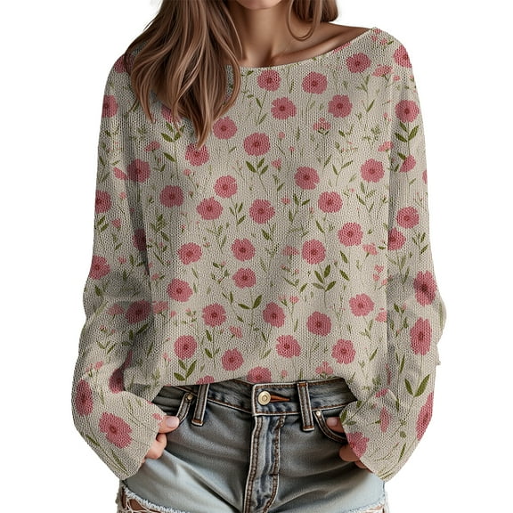 Fashion Flower logo Pullovers Women's Brushed Knit Sweaters Harajuku Shirt