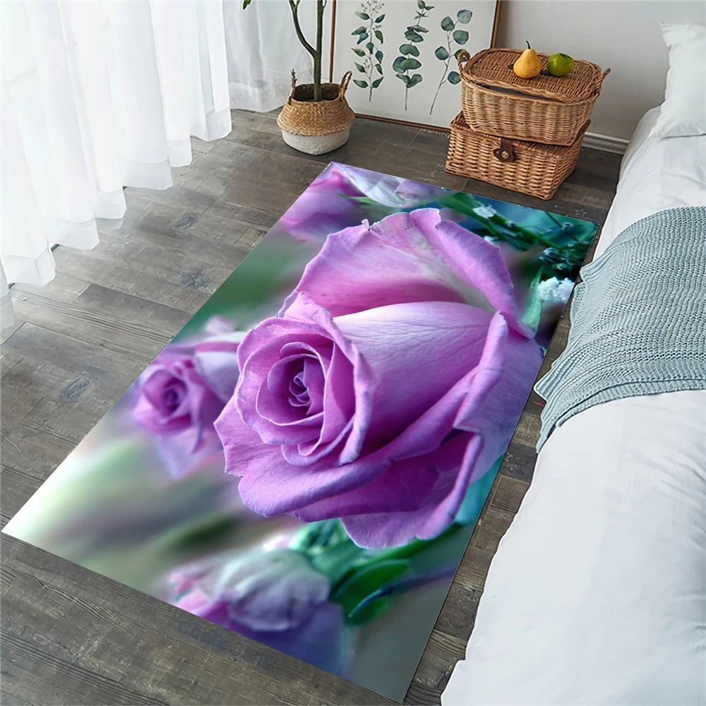 Red Rose Flower Print Floor Mat