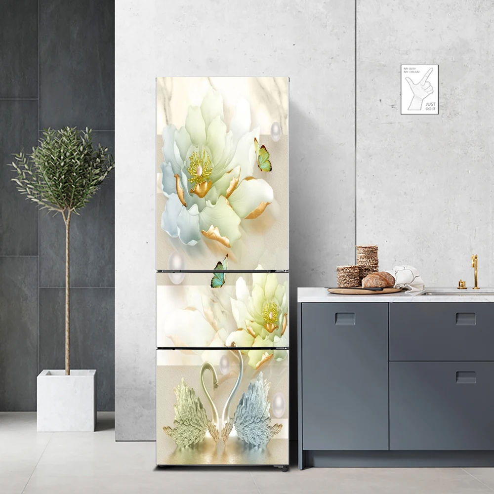 Fashion Flowers Refrigerator Magnet Full Door Cover Modern Art Fridge ...