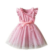 Fashion Fluffy Summer Dresses Toddler Princess Dress Ball Gown for Little Girls Casual Party Tulle Sundress for Kid Sparkly Sequin Birthday Prom Outfit Short Sleeve Mesh Gauze Dress（3-8 Years）